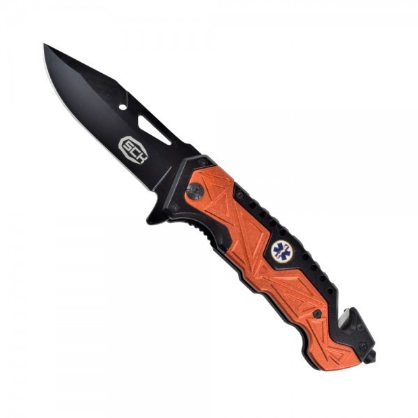 SCK - Couteau ACIER pliable ORANGE et noir PARAMEDIC