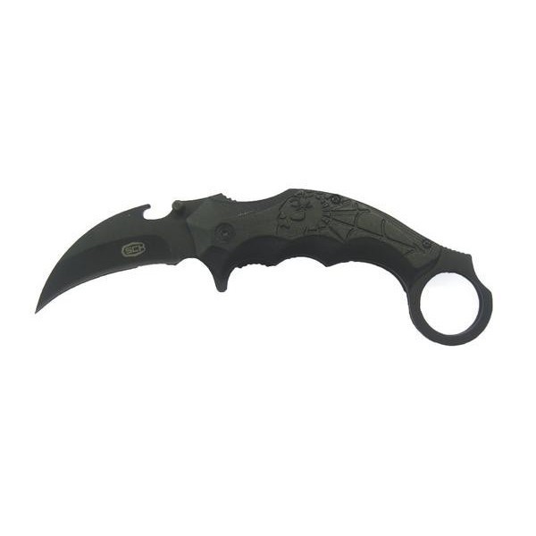 SCK - Couteau acier griffe pliable tête de mort noir