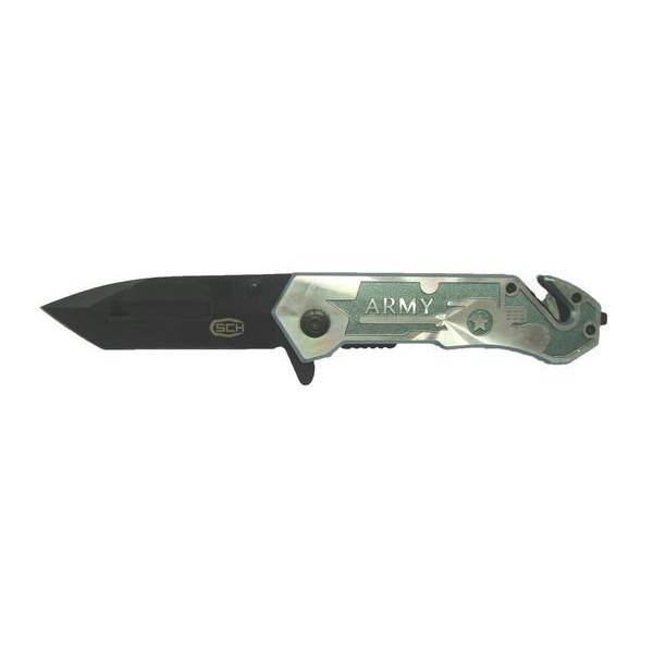 SCK - Couteau ACIER pliable chrome et vert ARMY